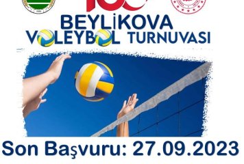 Beylikova Kaymakamlığı ile Beylikova Belediye Başkanlığı tarafından düzenlenen Cumhuriyetimizin 100. yıl voleybol turnuvası 9 ekim pazartesi günü Saat: 20.00'da Beylikova Belediyesi Kapalı Spor Salonunda Başlıyor.