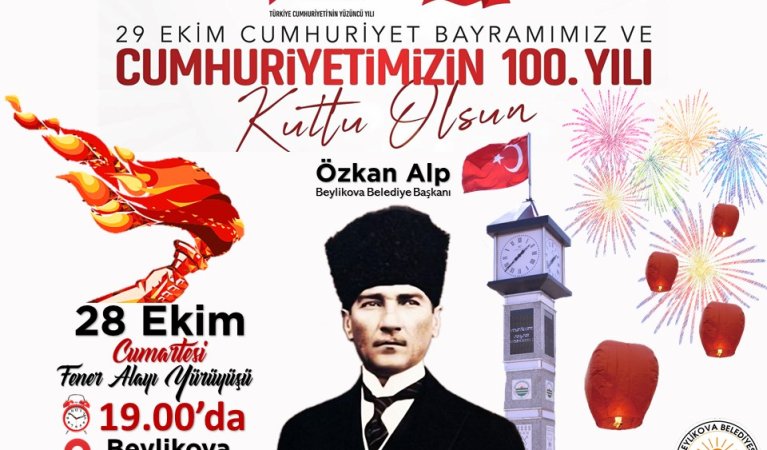 Haydi Beylikova! Cumhuriyetimizin 100. yılında, 29 Ekim Cumhuriyet Bayramımızın coşkusunu hep birlikte kutlayalım.