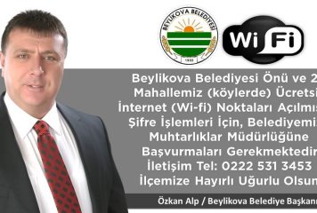 Beylikova Belediyesi Önü ve 21 mahallemizde (tüm köylerde) Ücretsiz İnternet (Wi-fi) Noktaları Açılmıştır.